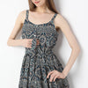 Printed Below Knee Autumn Meadow Shoulder Strape Flared Dress