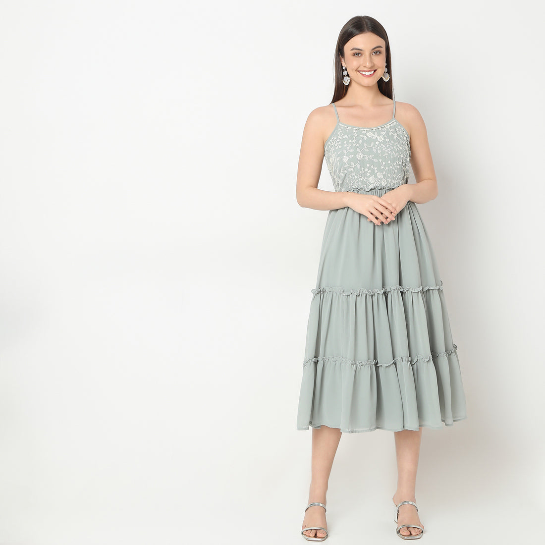 Flare Fit Embroidered Dress