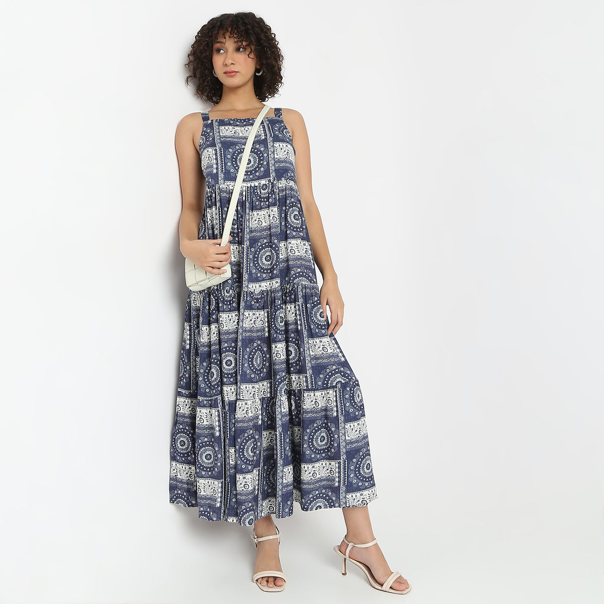 Flare Fit Printed Square Neck A-Line Dress