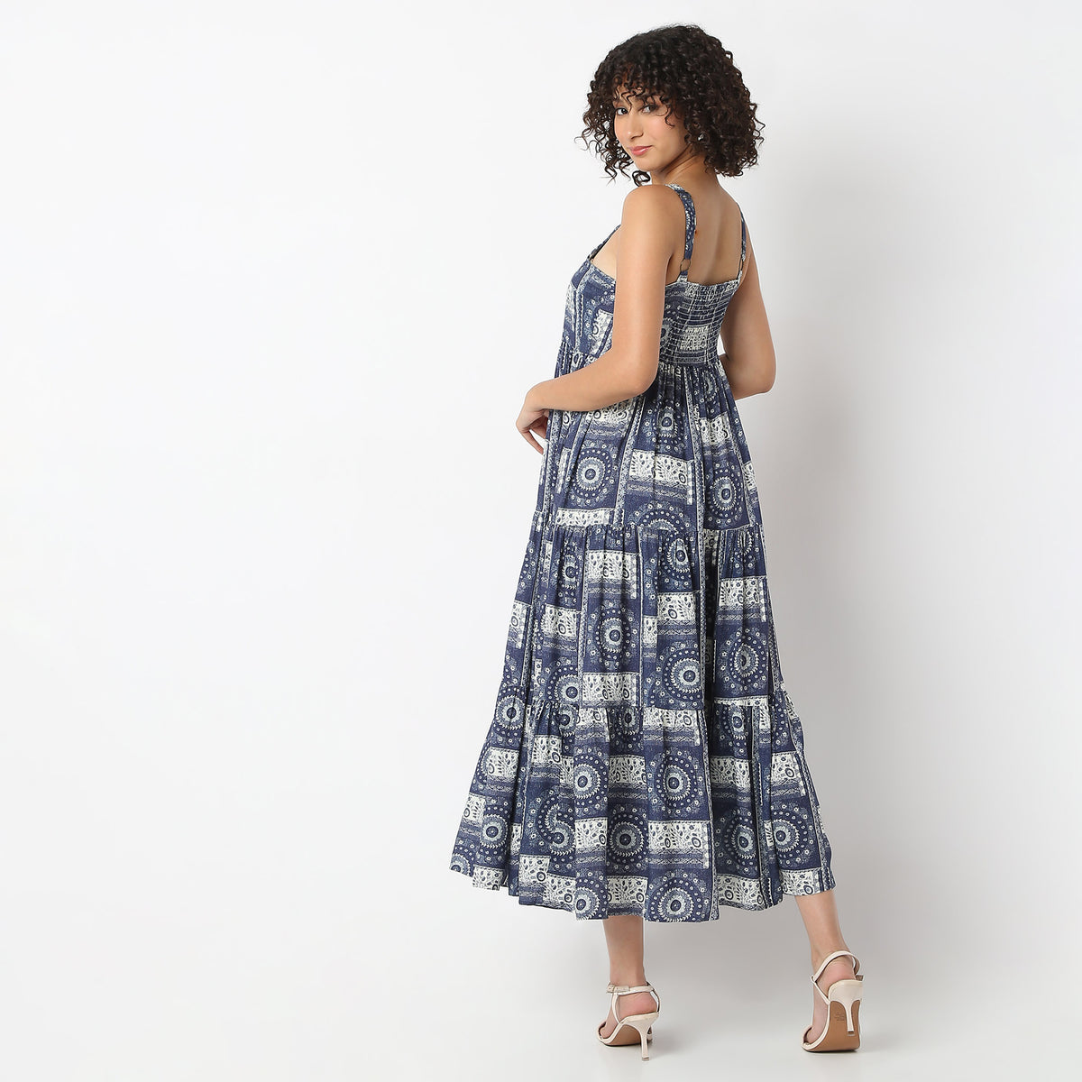 Flare Fit Printed Square Neck A-Line Dress