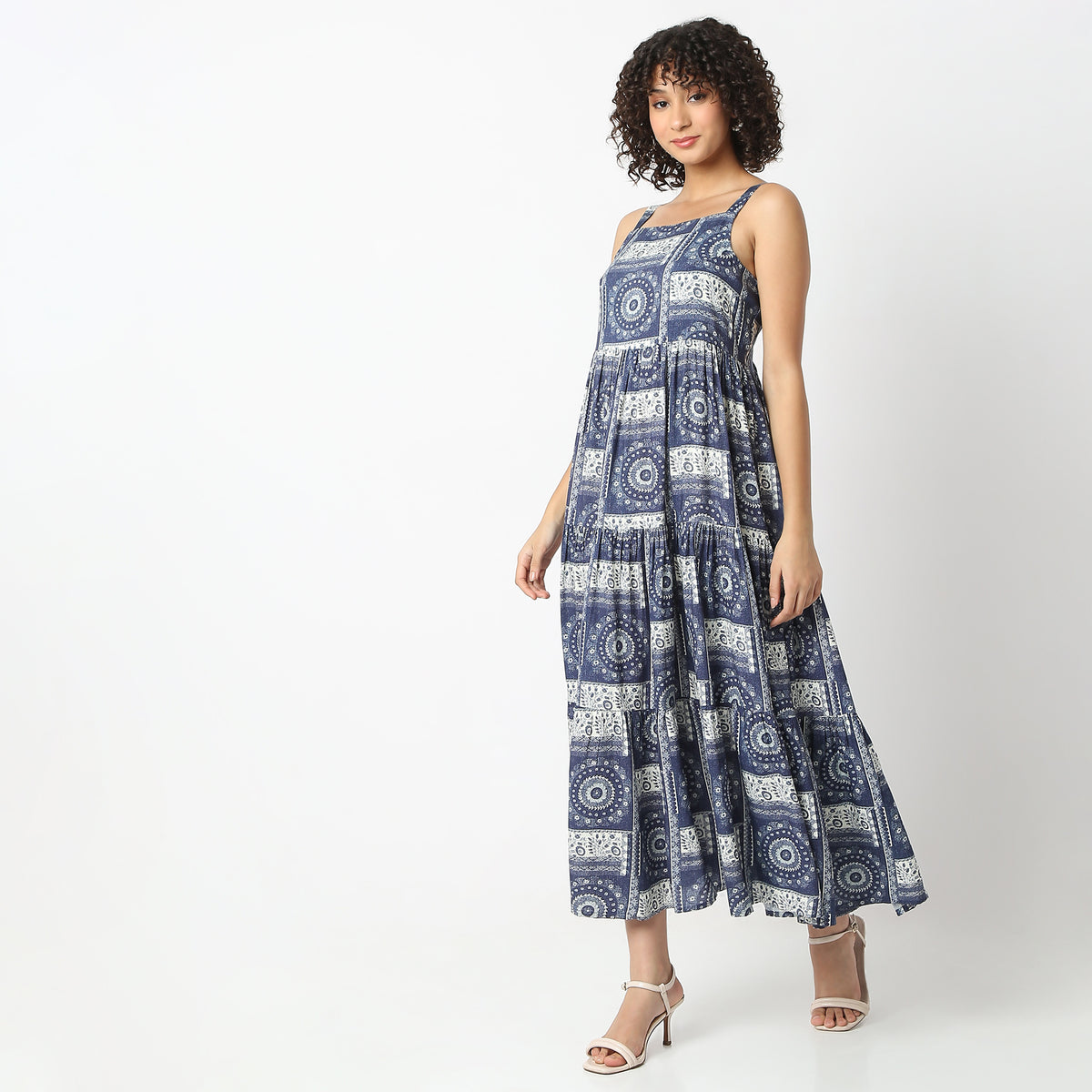 Flare Fit Printed Square Neck A-Line Dress