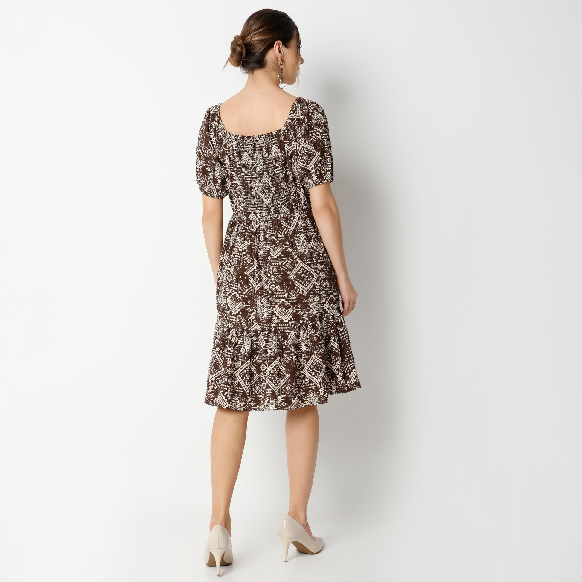 Flare Fit Printed Knee Length Dress