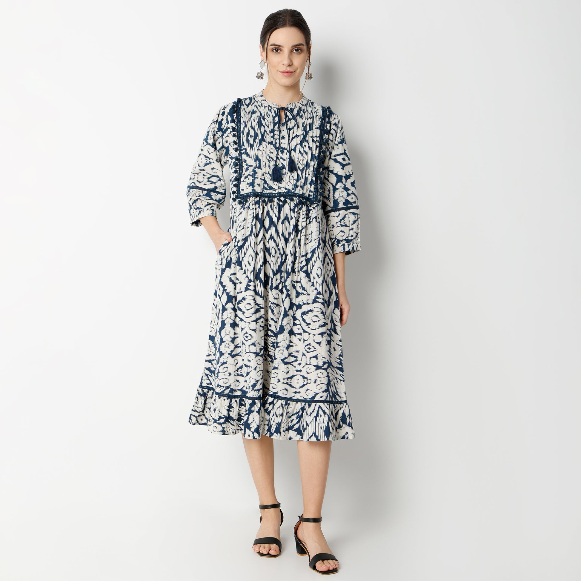 Flare Fit Printed Below Knee Dress