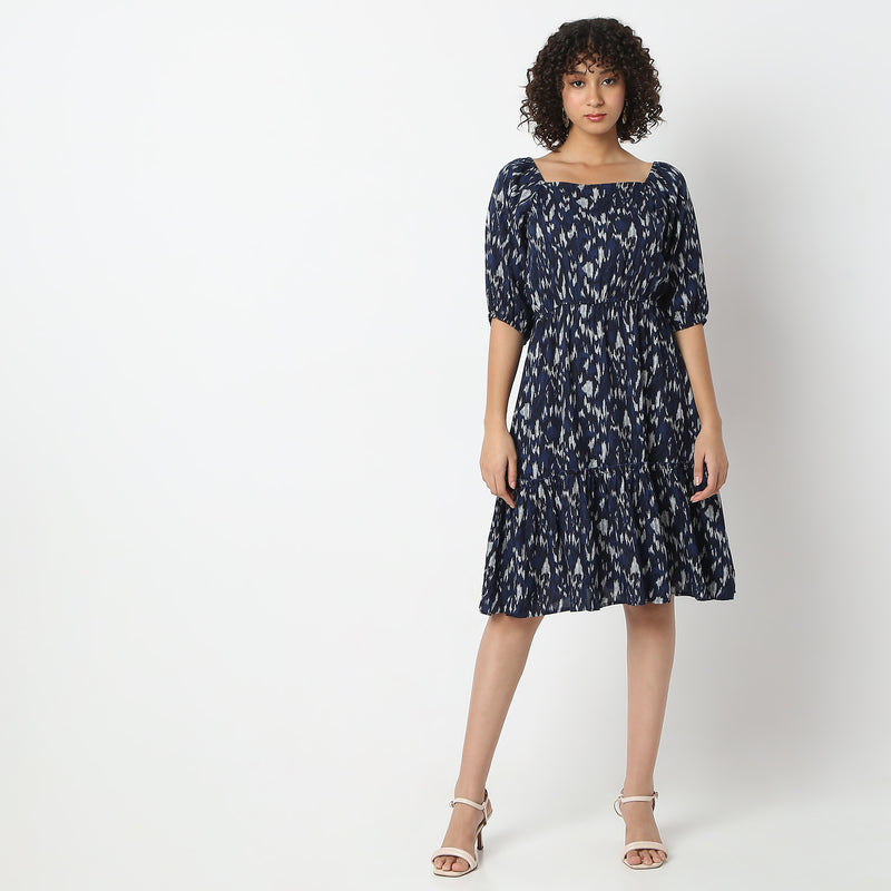 Flare Fit Printed Knee Length Dress