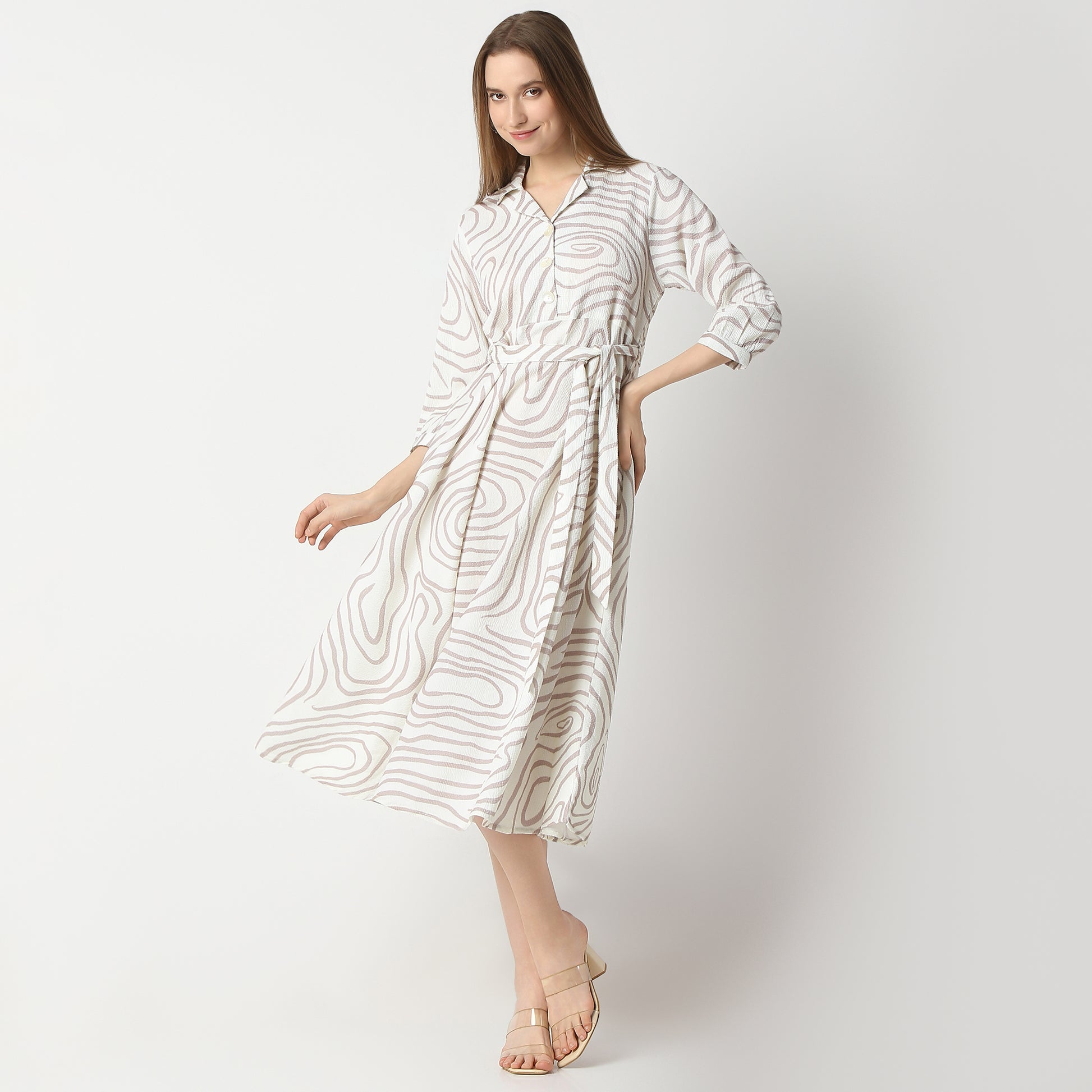 Flare Fit Printed Below Knee Dress