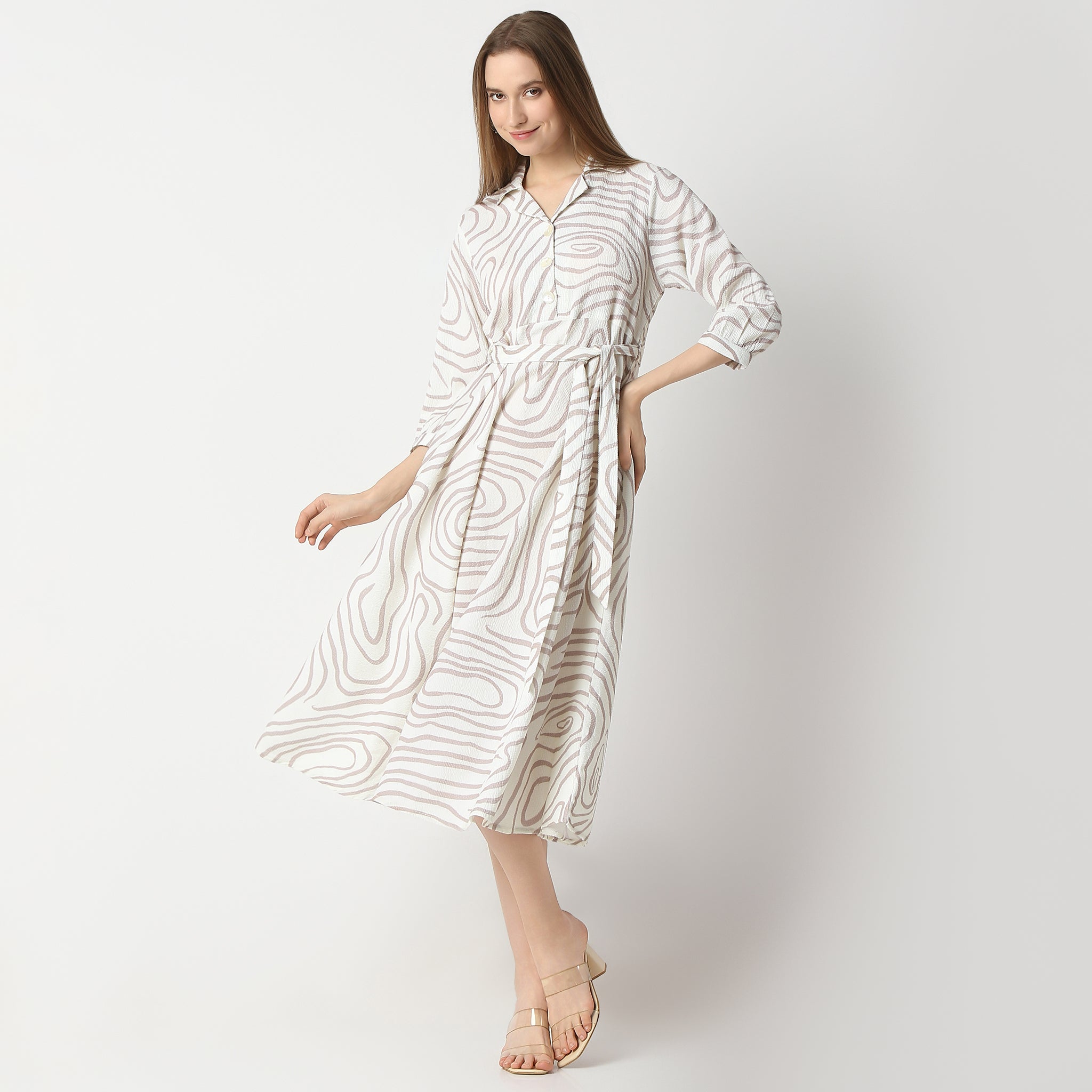 Flare Fit Printed Below Knee Dress