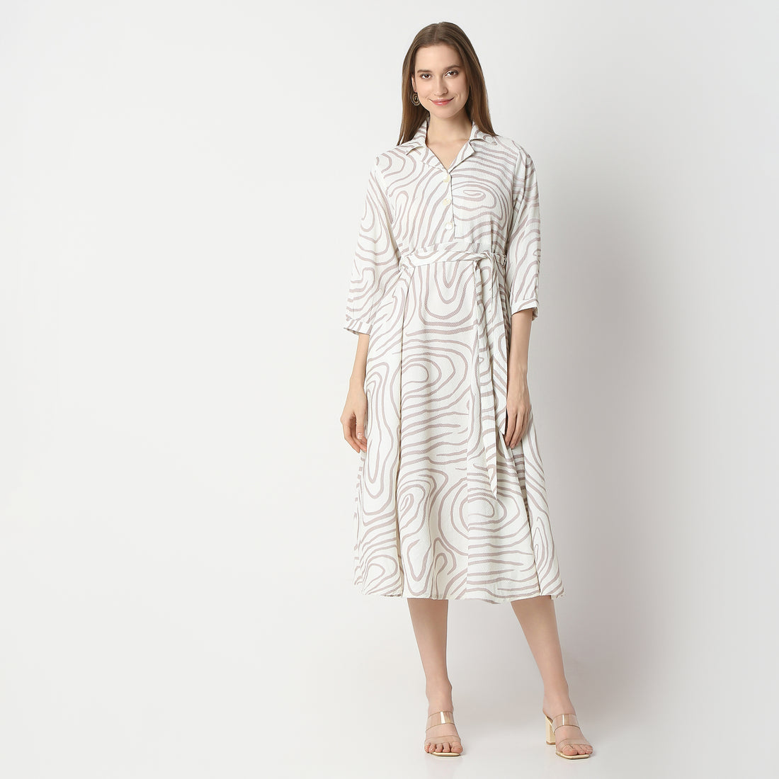 Flare Fit Printed Below Knee Dress