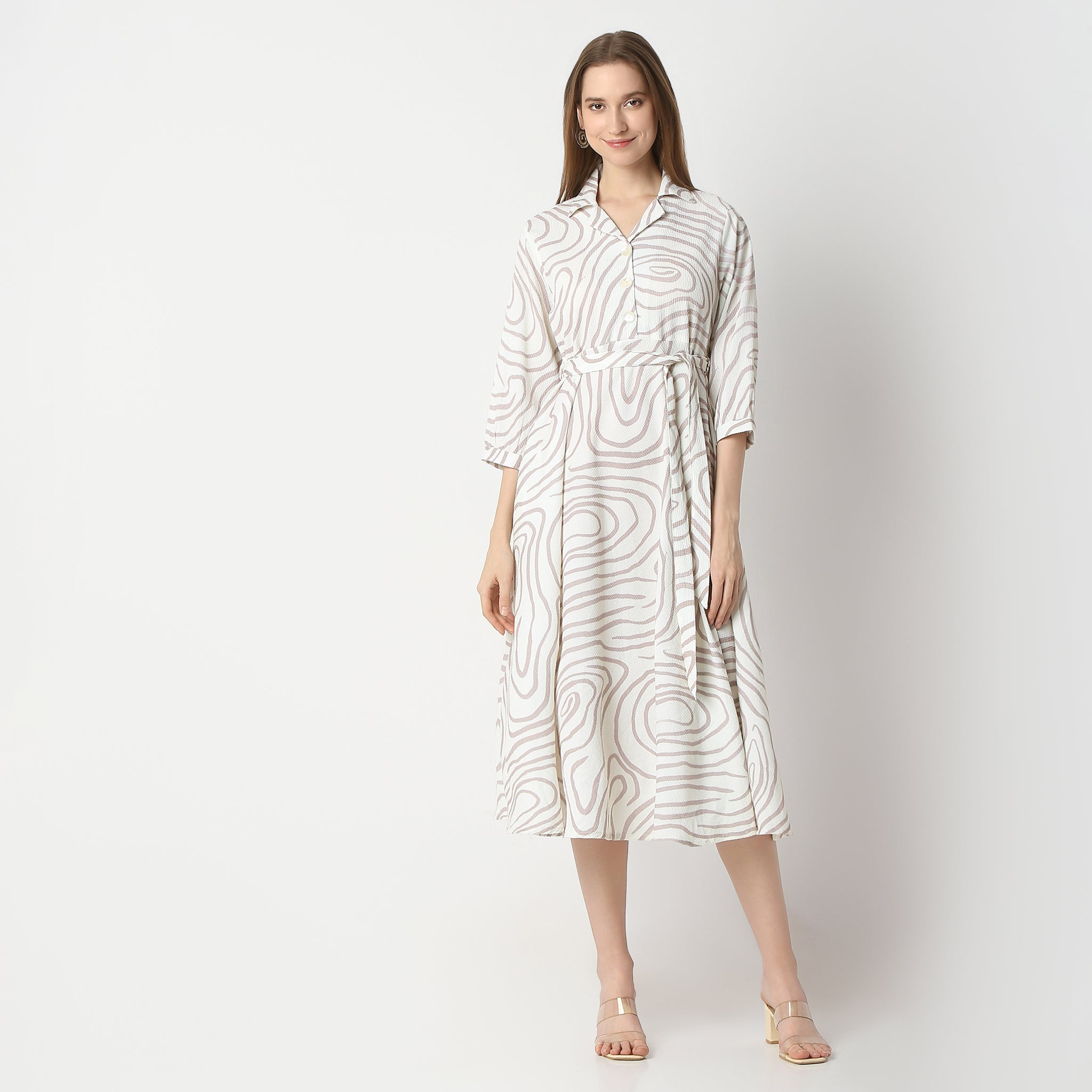 Flare Fit Printed Below Knee Dress