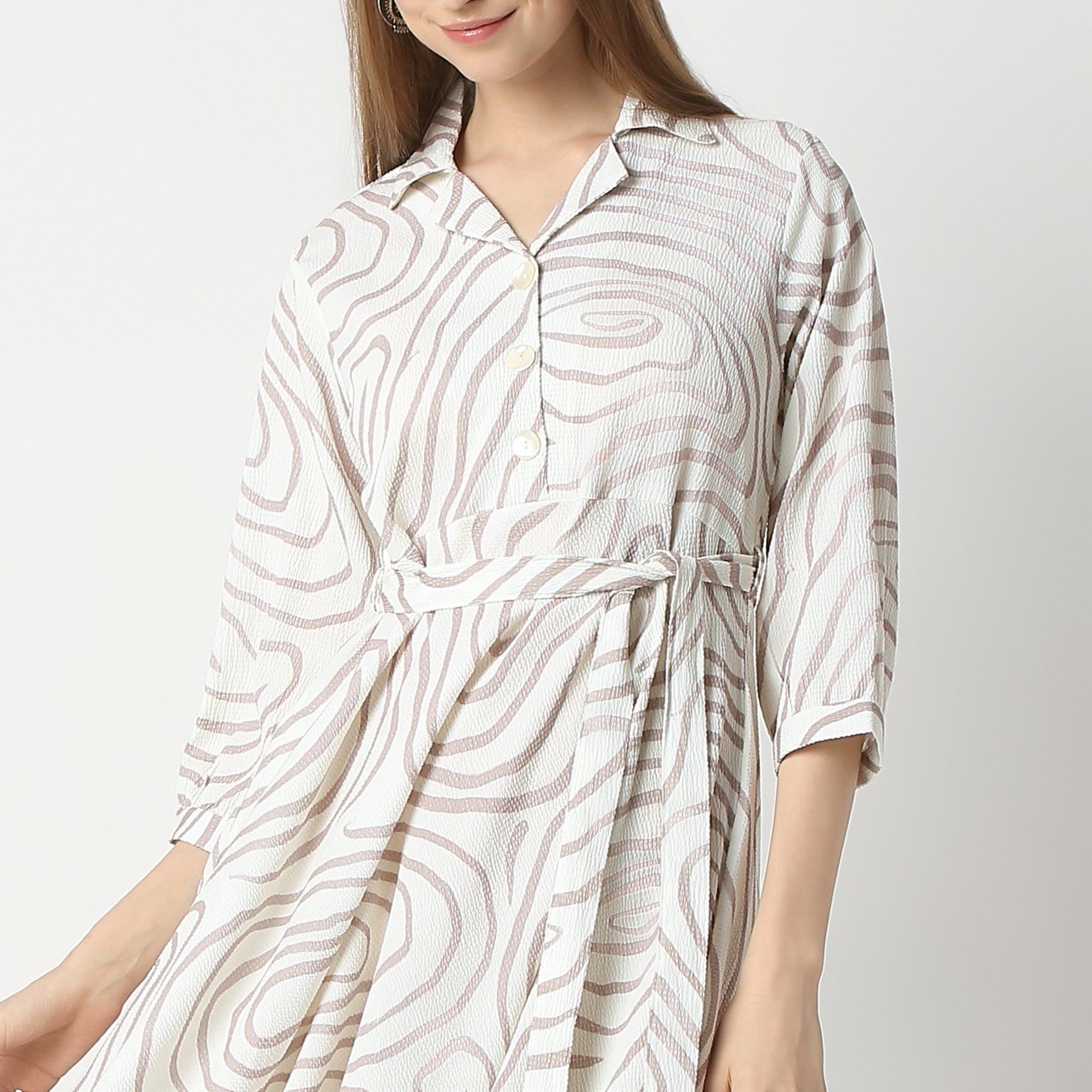 Flare Fit Printed Below Knee Dress