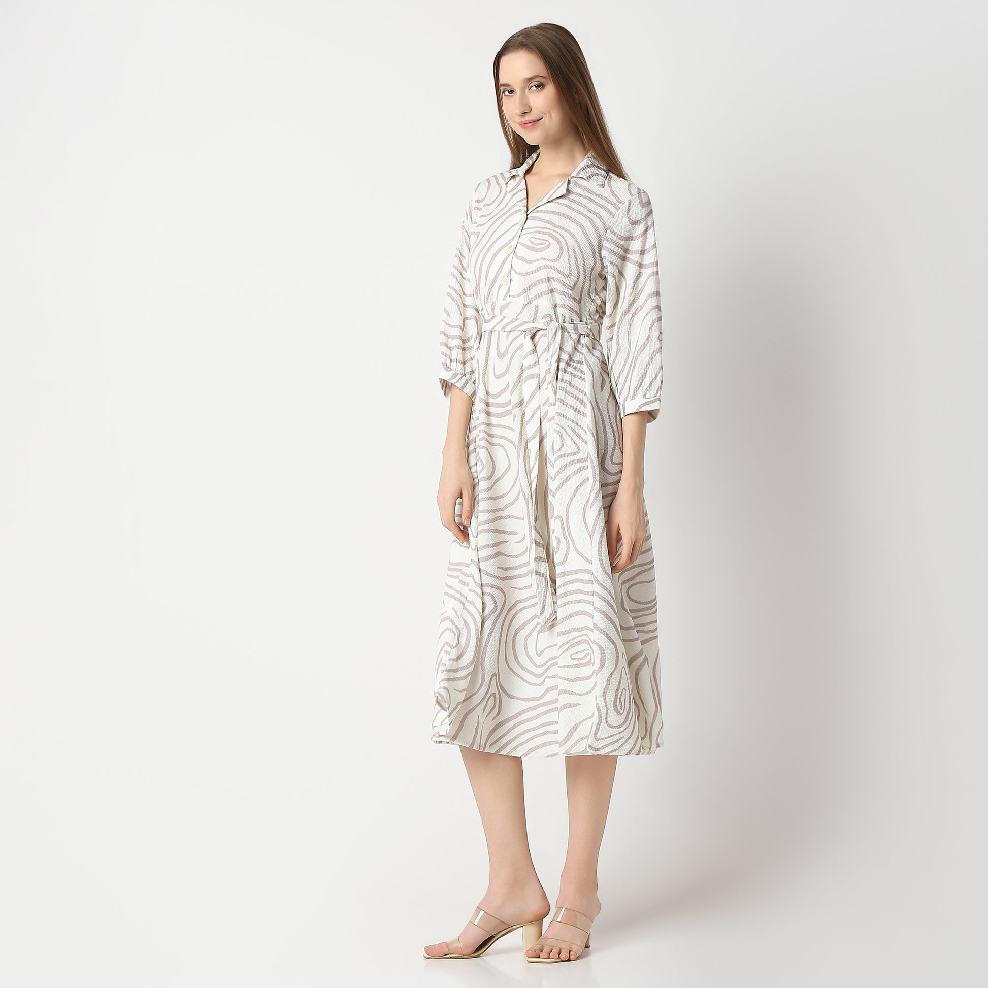 Flare Fit Printed Below Knee Dress