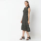 Flare Fit Printed Band Neck Knee Length Dress