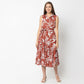 Flare Fit Floral Print Shirt Collar Calf Length Dress
