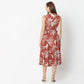 Flare Fit Floral Print Shirt Collar Calf Length Dress