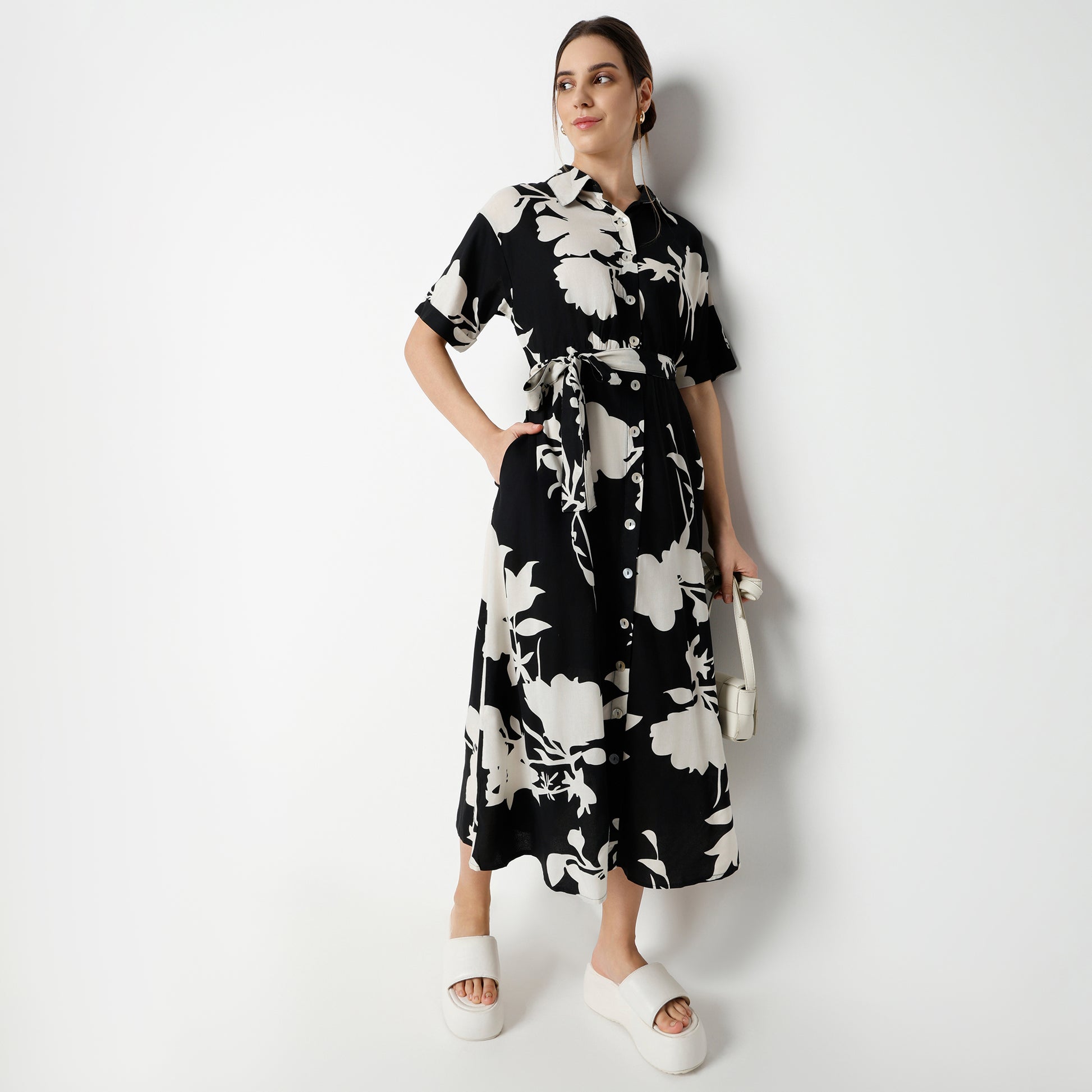 Flare Fit Printed Below Knee Dress