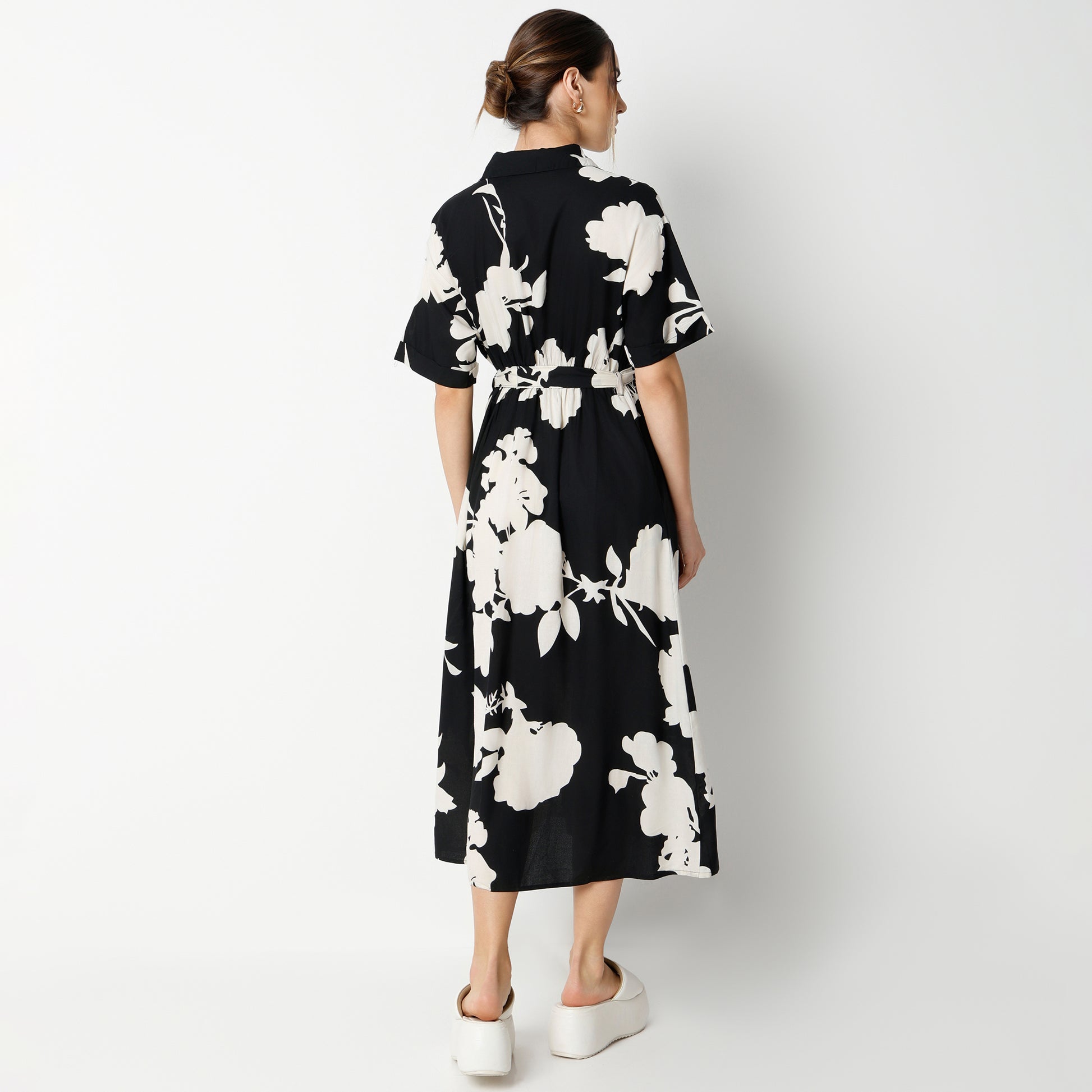 Flare Fit Printed Below Knee Dress