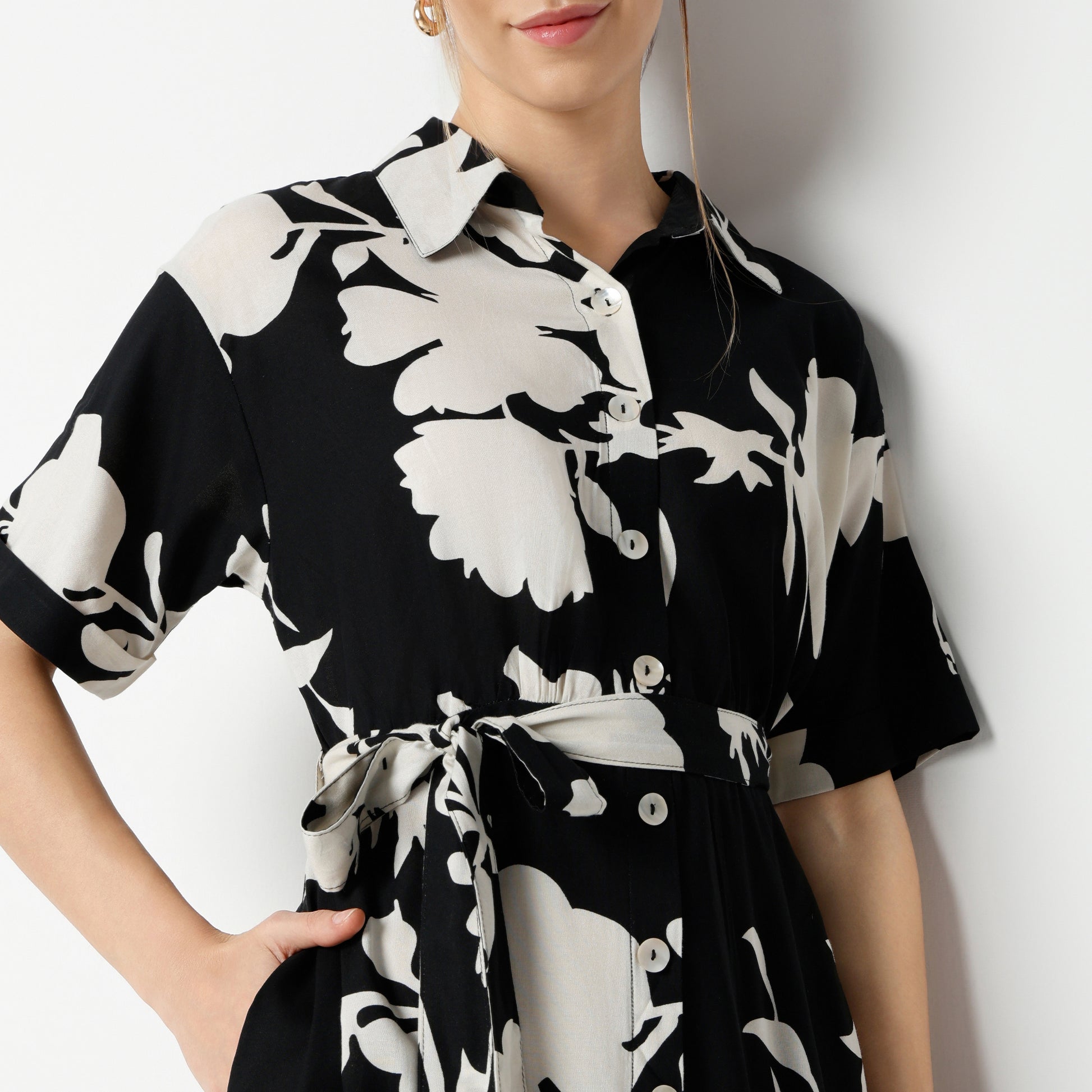 Flare Fit Printed Below Knee Dress