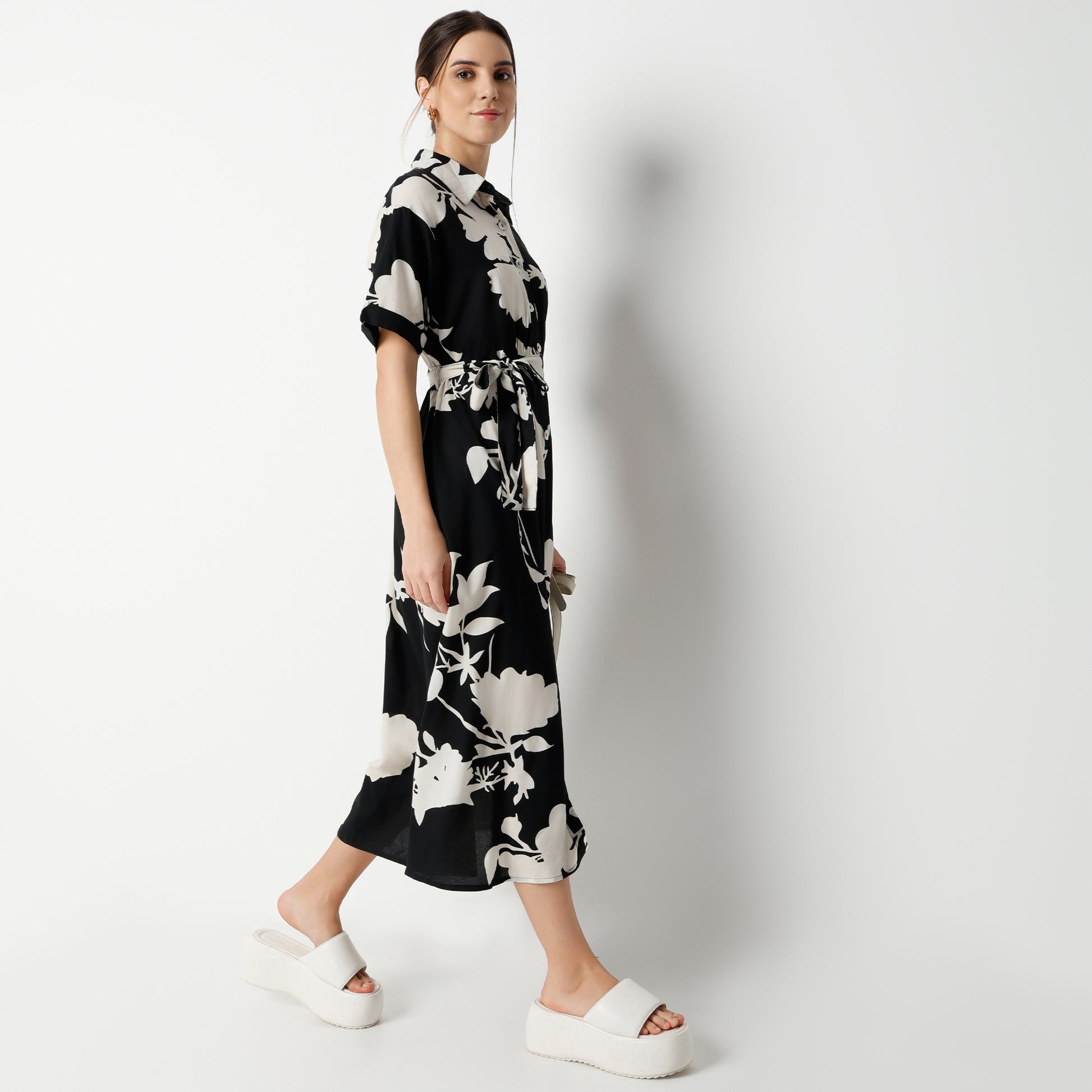 Flare Fit Printed Below Knee Dress