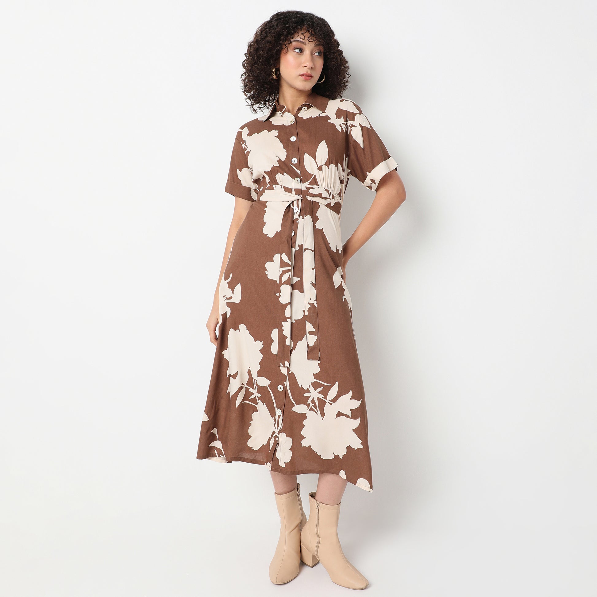 Flare Fit Printed Below Knee Dress