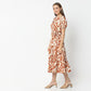 Flare Fit Printed V-Neck Below Knee Dress