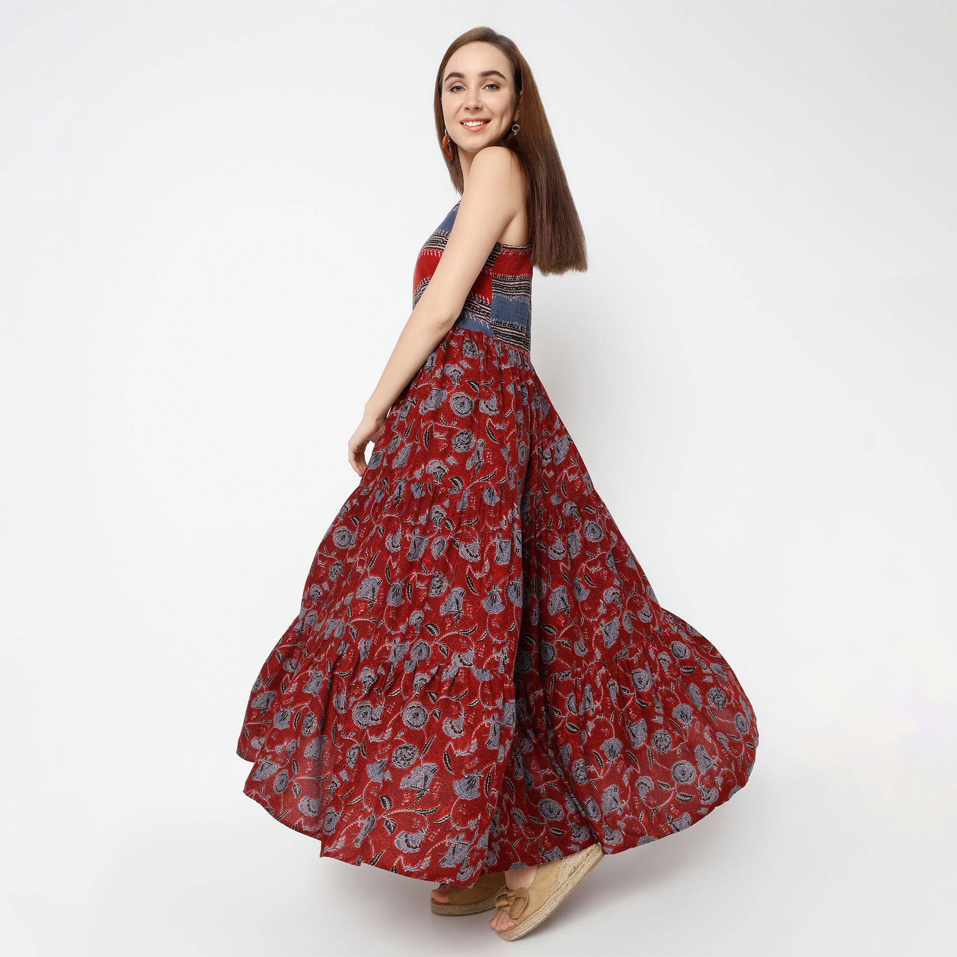 Flare Fit Printed Square Neck Dress