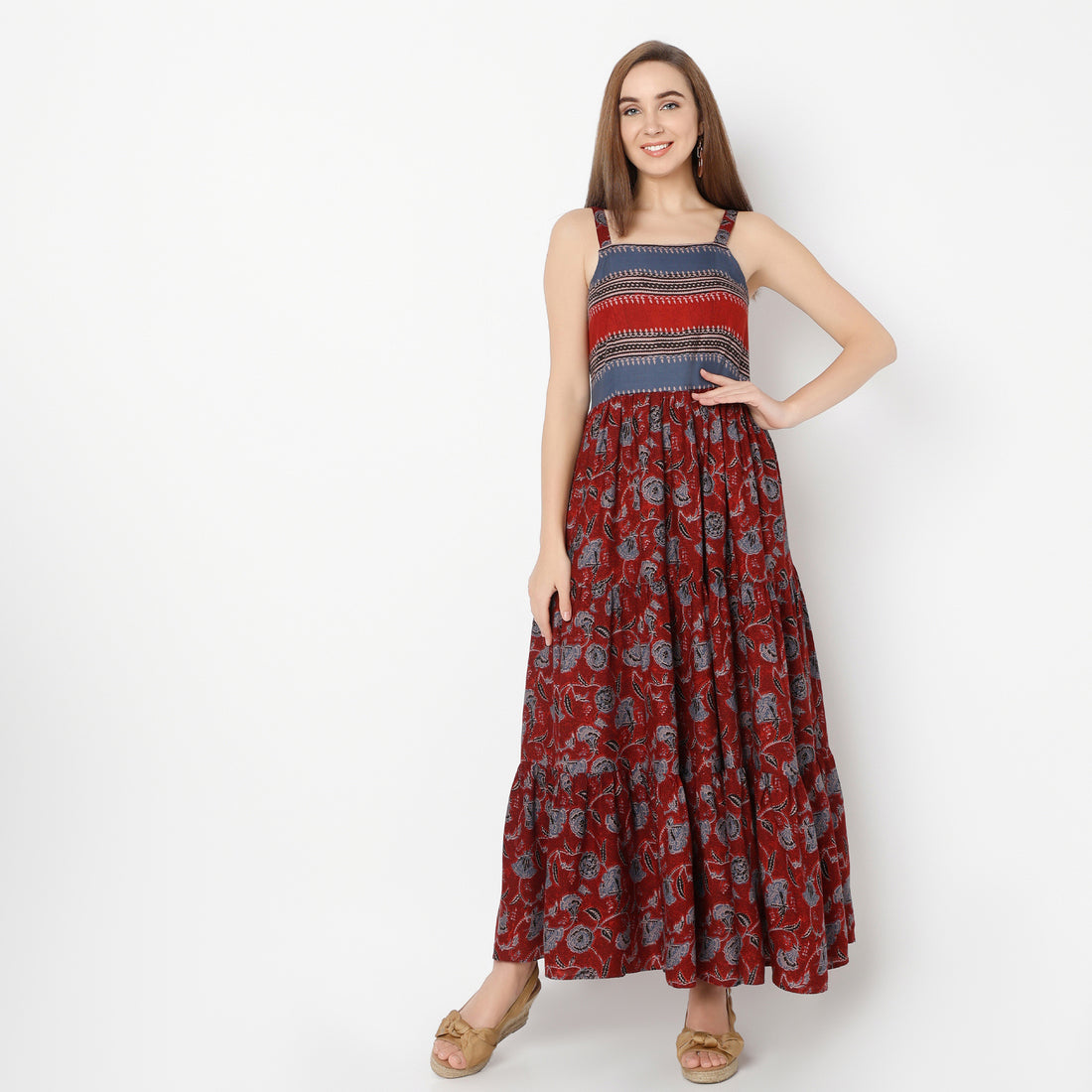 Flare Fit Printed Square Neck Dress