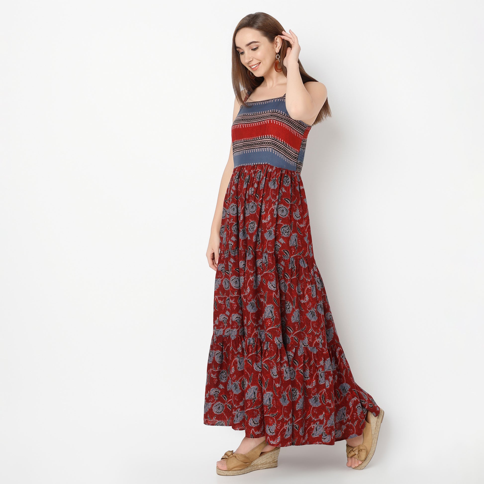 Flare Fit Printed Square Neck Dress