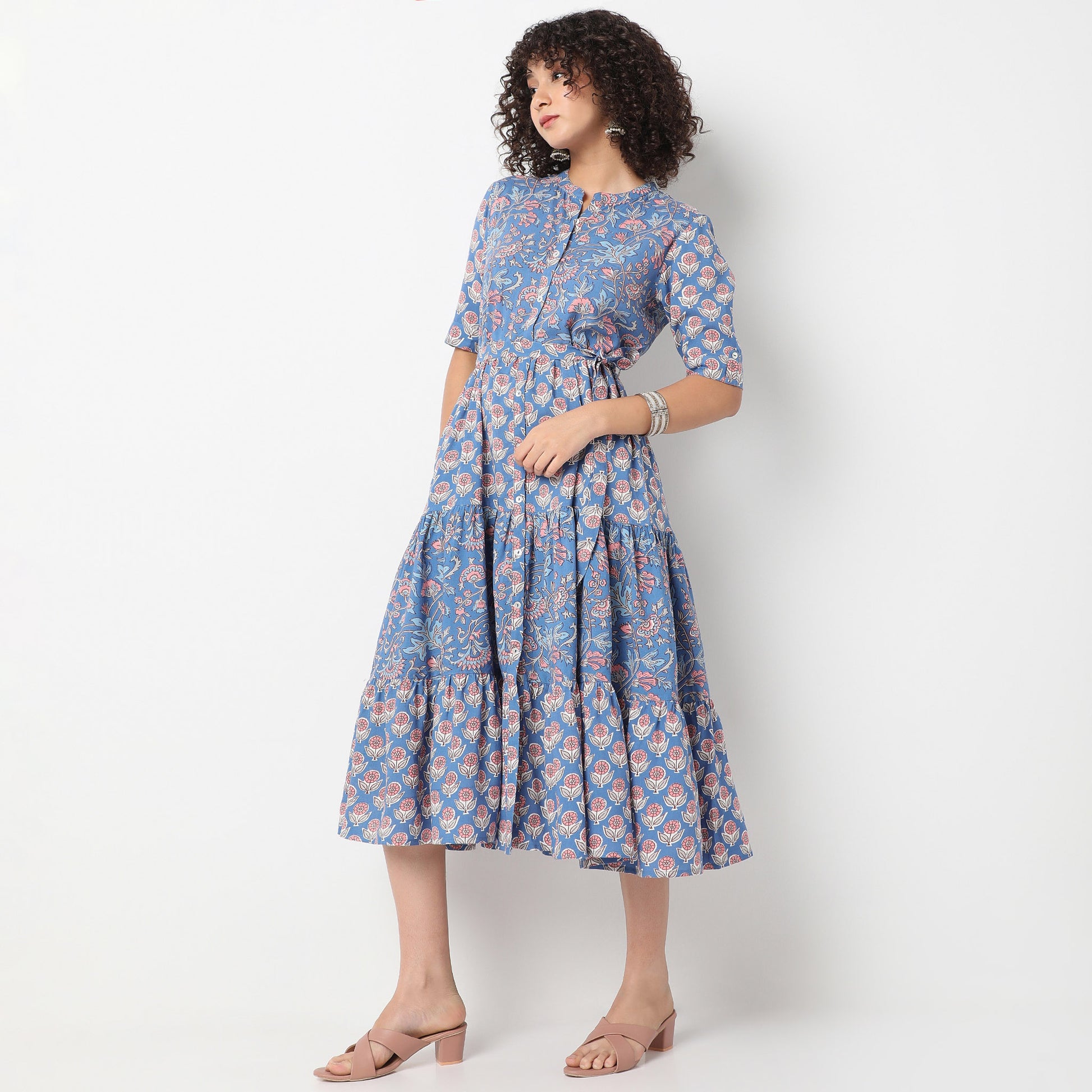 Flare Fit Printed Round Neck Dress