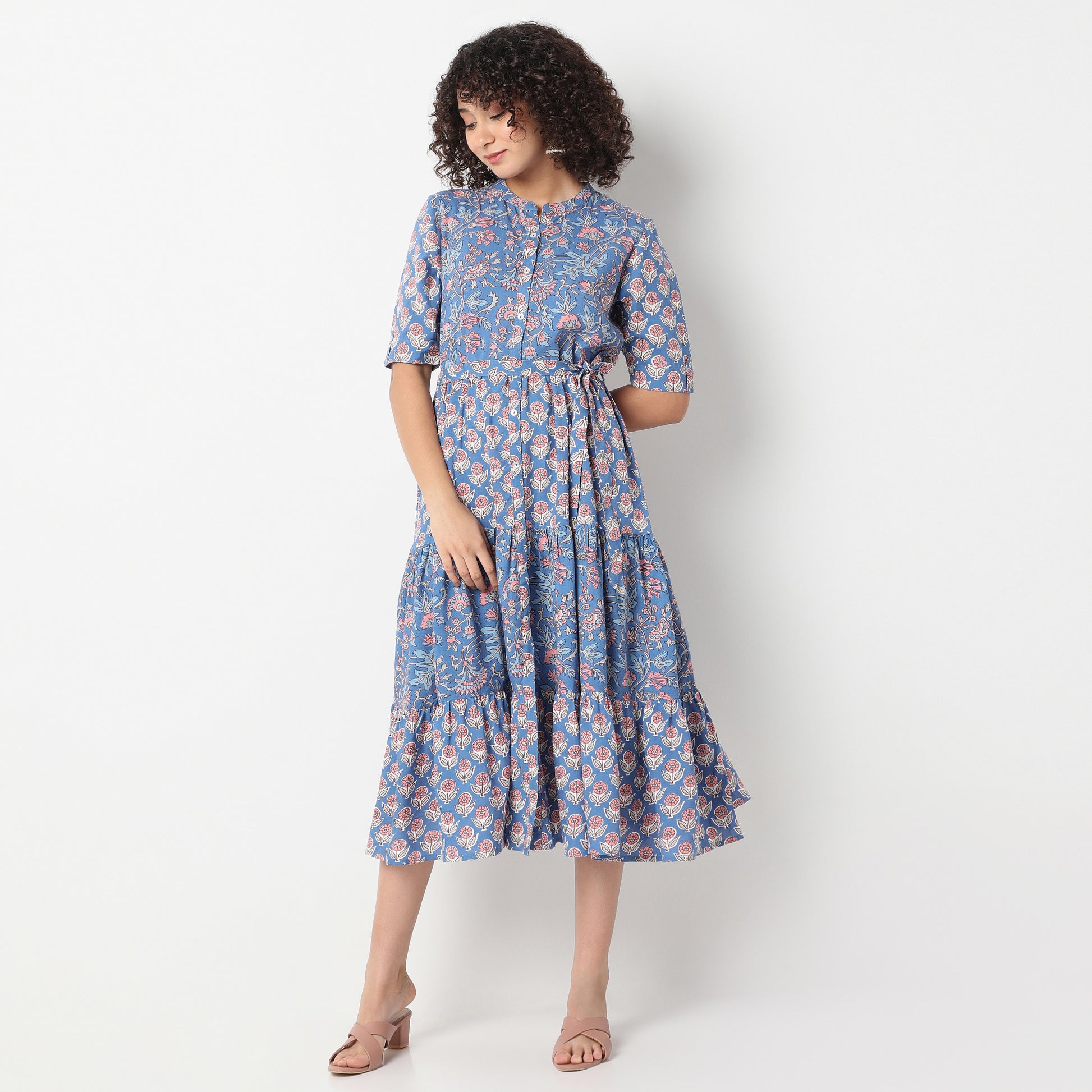 Flare Fit Printed Round Neck Dress
