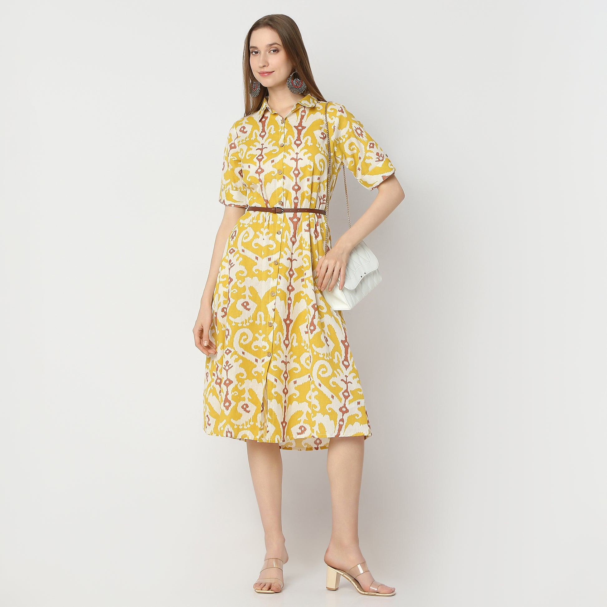 Regular Fit Printed Below Knee Dress