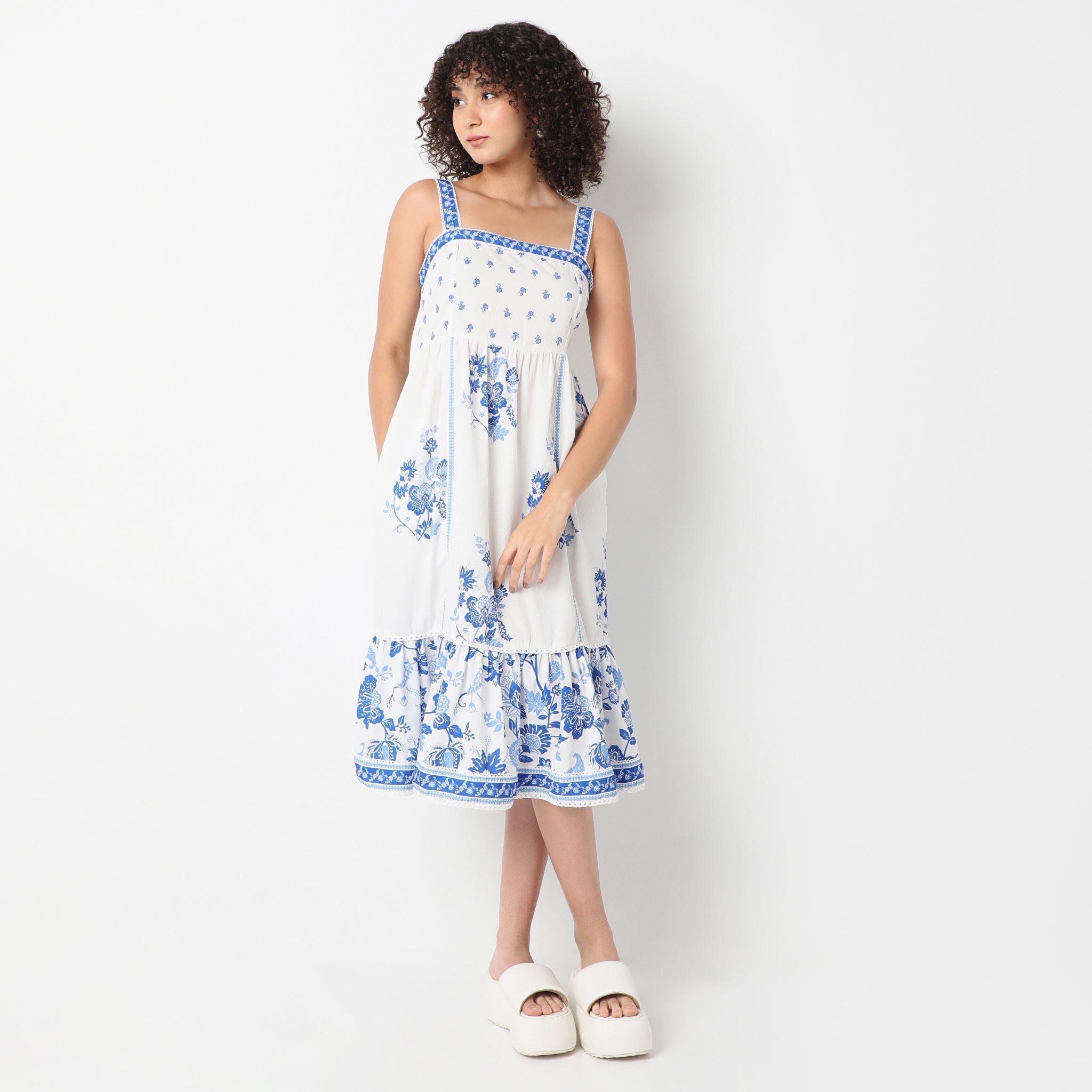 Flare Fit Printed Square Neck Dress