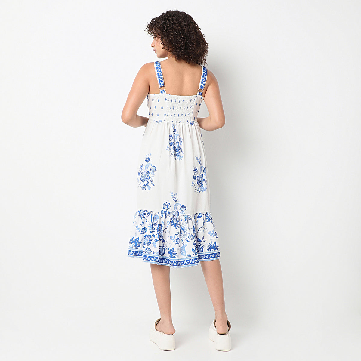 Flare Fit Printed Square Neck Dress