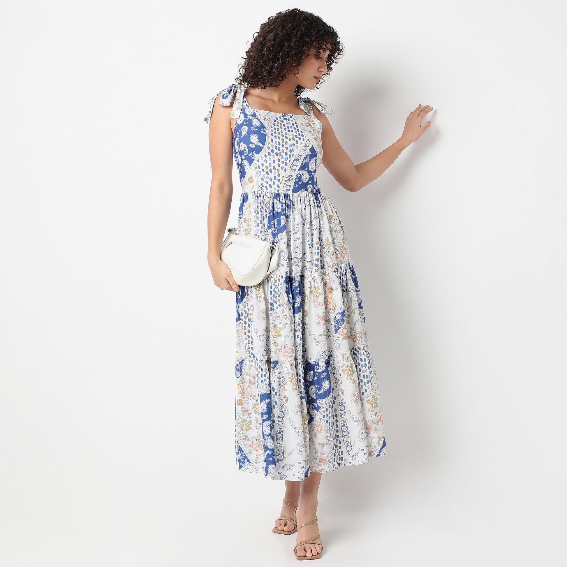 Flare Fit Printed Square Neck Dress