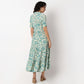 Camp Collar Flared Printed Tiered Dress