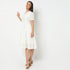 Solid Round Neck Below Knee Length Flare Fit Dress
