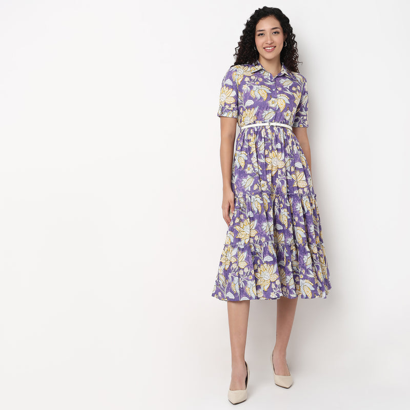 Printed Cotton Tiered Dress
