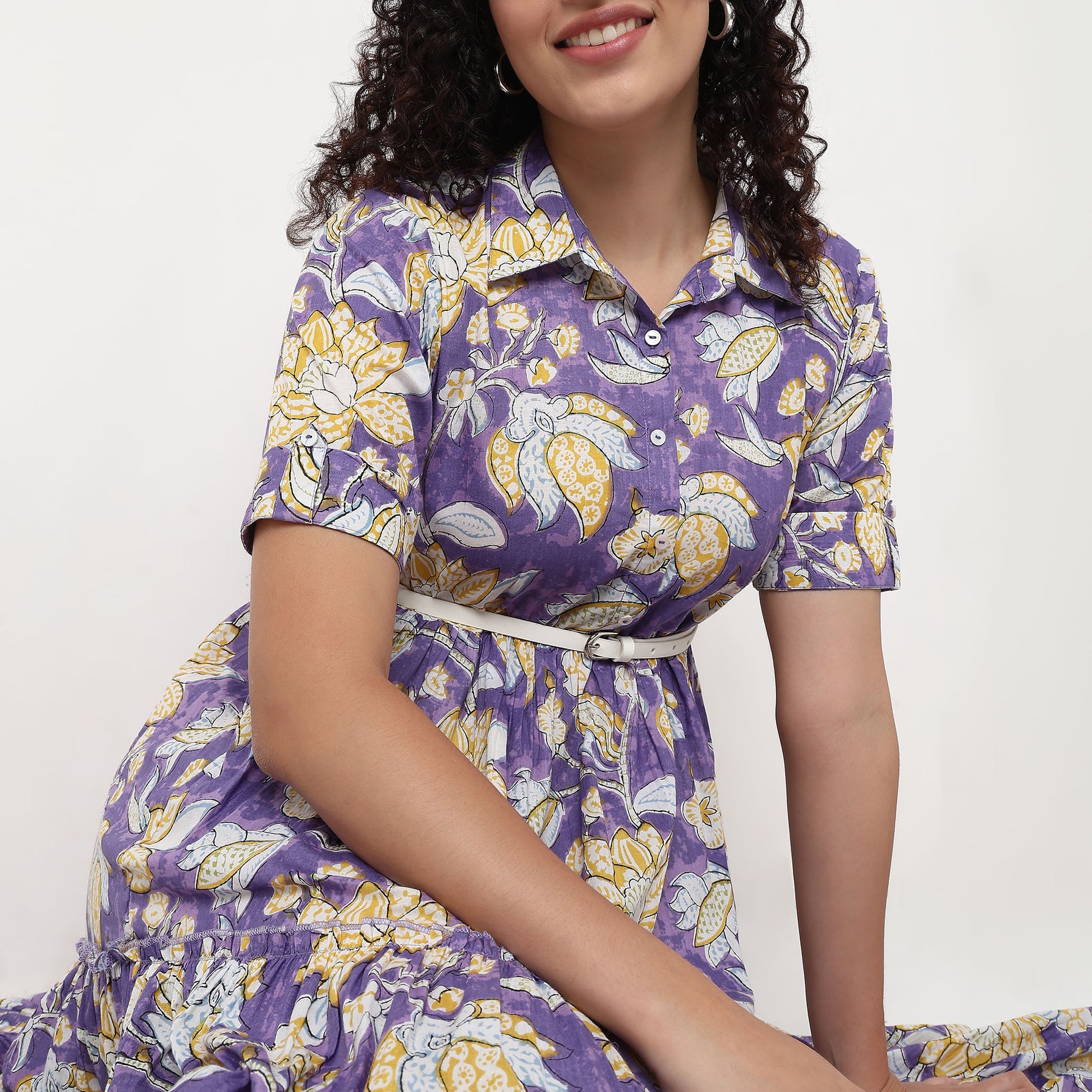 Printed Cotton Tiered Dress