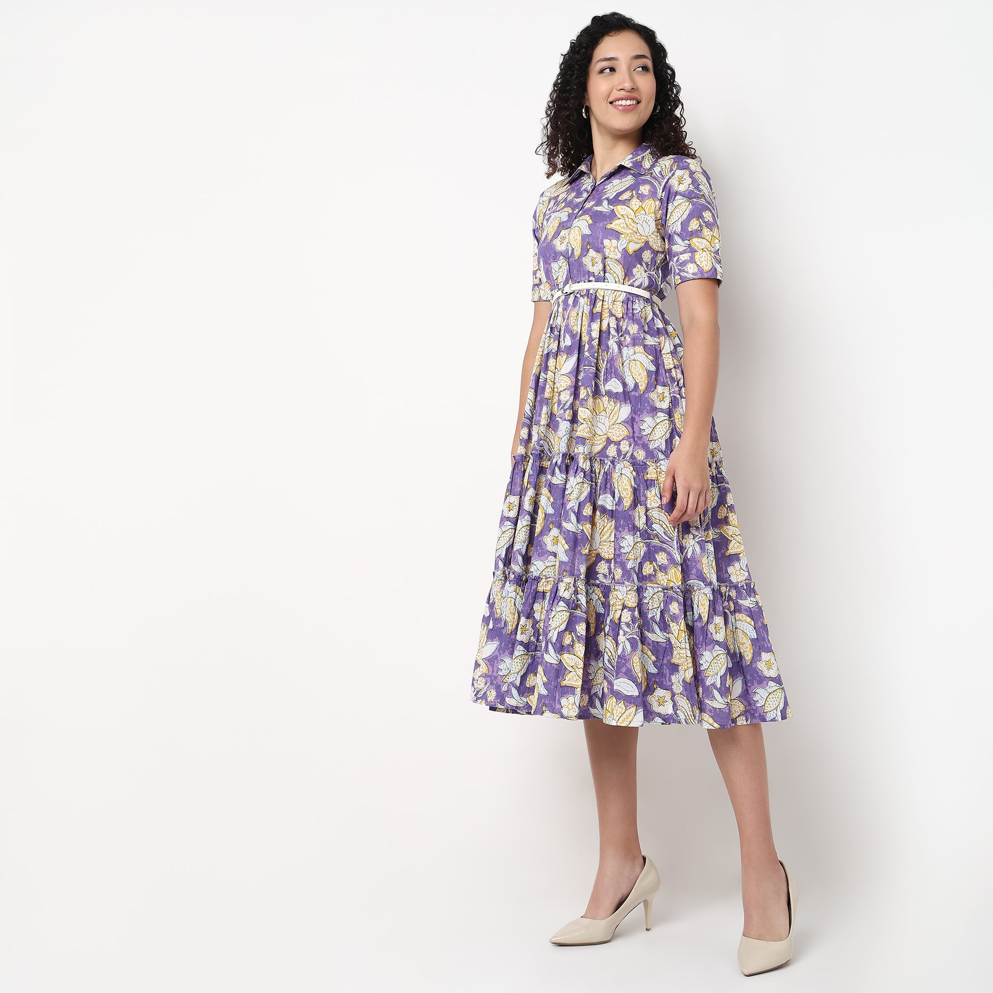 Printed Cotton Tiered Dress