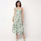 Printed Scoop Neck Flared Strappy Tiered Dress