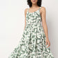 Printed Scoop Neck Flared Strappy Tiered Dress