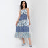 Printed Square Neck Flared Strapy Tiered Dress