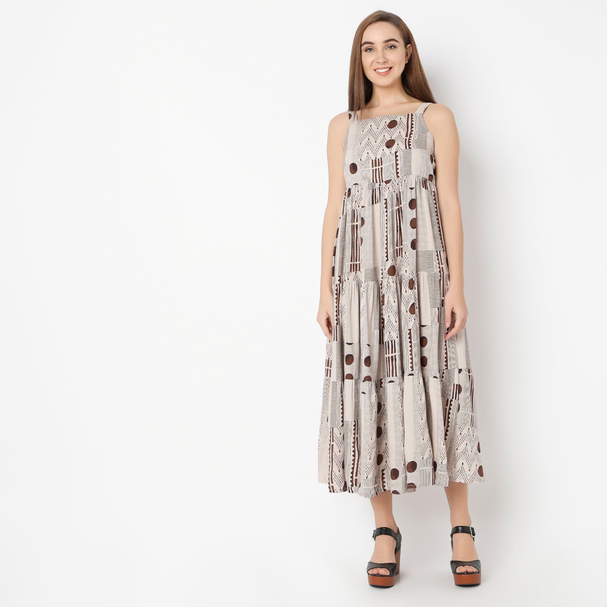 Flare Fit Printed Square Neck Dress