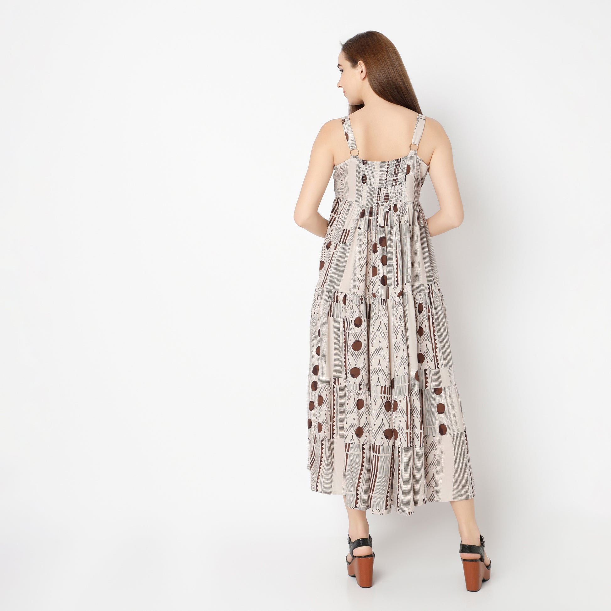 Flare Fit Printed Square Neck Dress