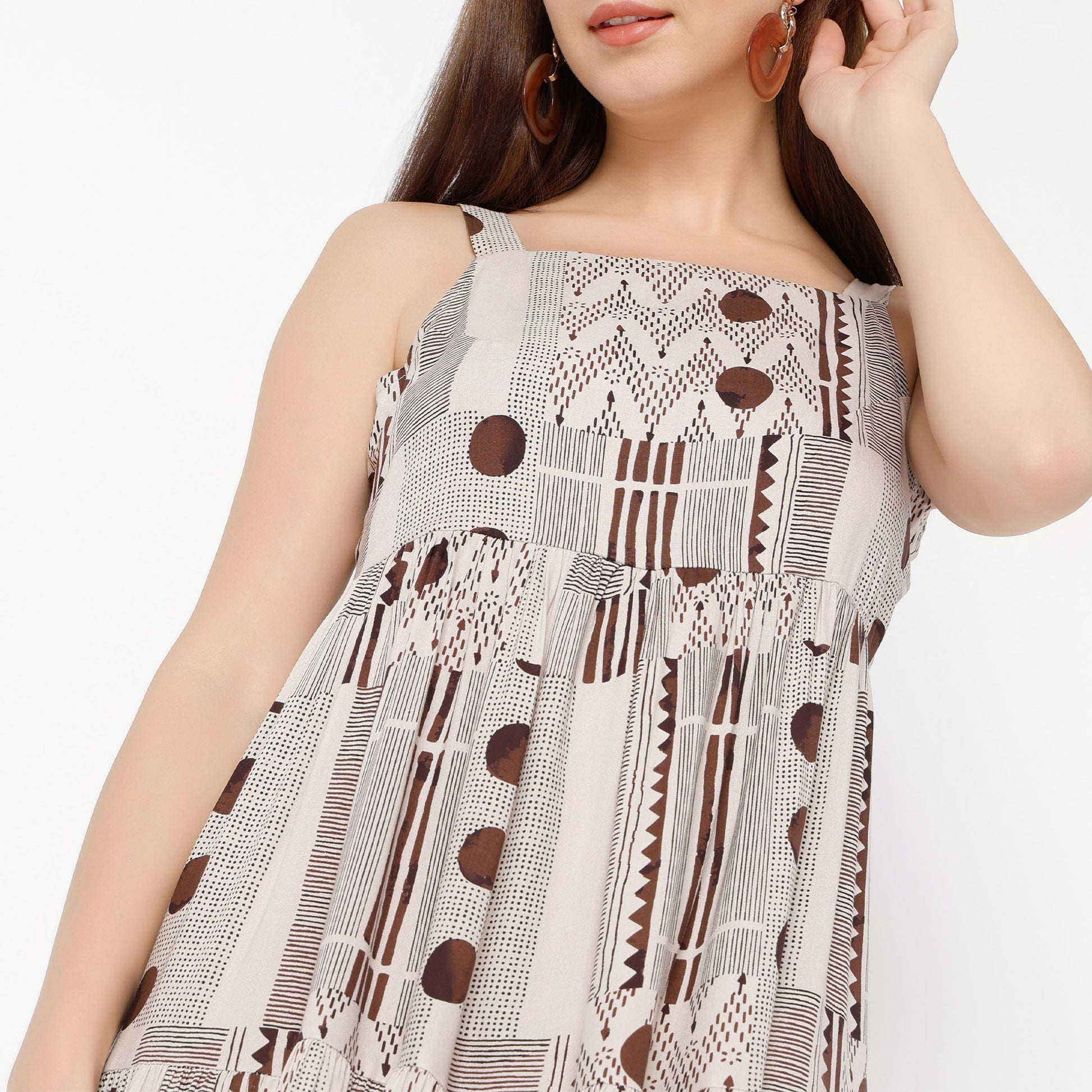 Flare Fit Printed Square Neck Dress