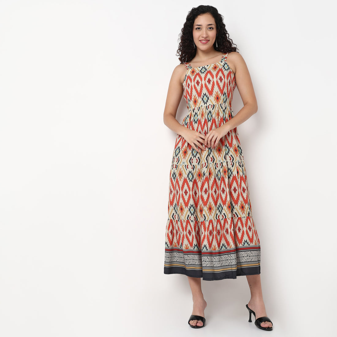 Strappy Tiered Printed Dress