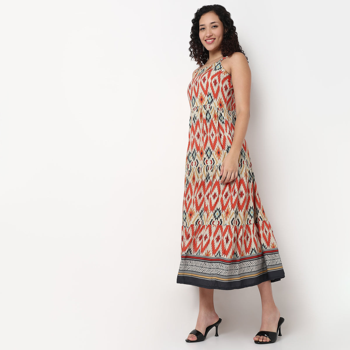 Strappy Tiered Printed Dress