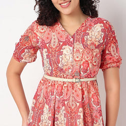 Belted Tiered V-Neck Dress