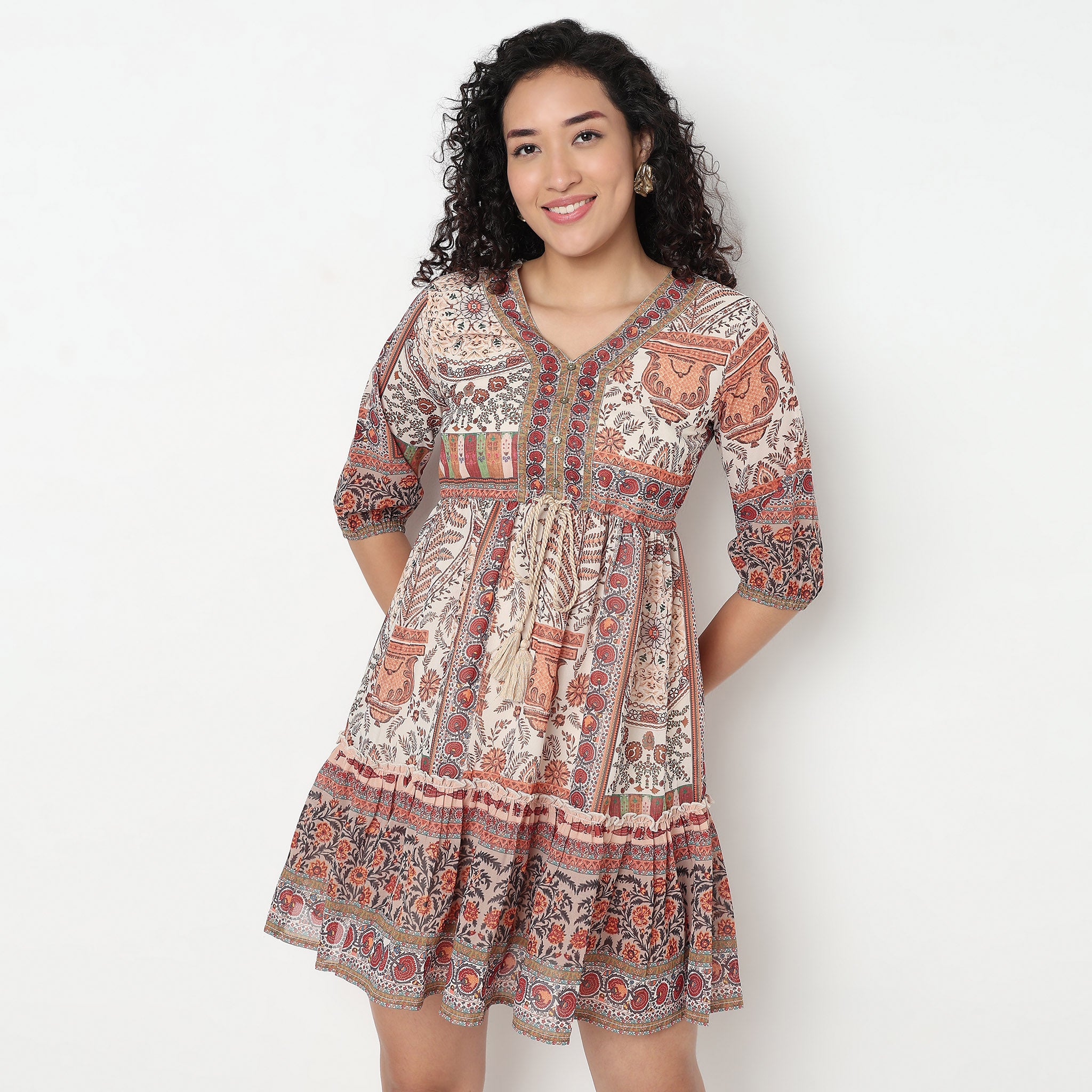 Buy Women Flare Fit Printed Three-Fourth Sleeve Dress  - Style Union
