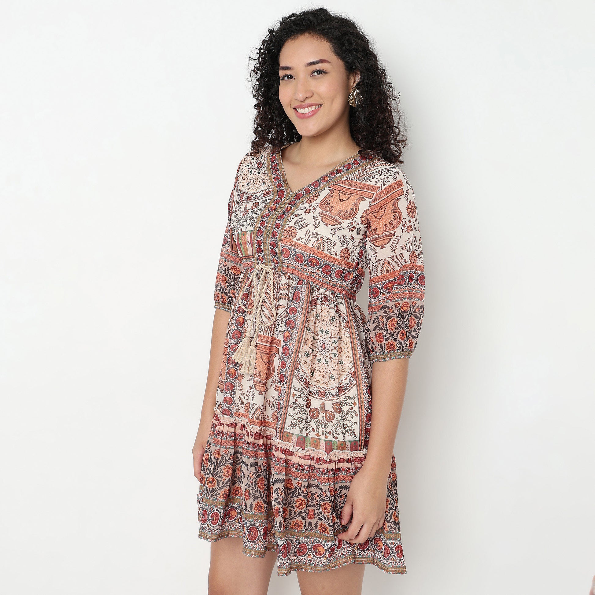 Buy Women Flare Fit Printed Three-Fourth Sleeve Dress  - Style Union