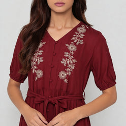 V-Neck Embroidered Dress