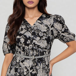 V-Neck Printed Tiered Dress